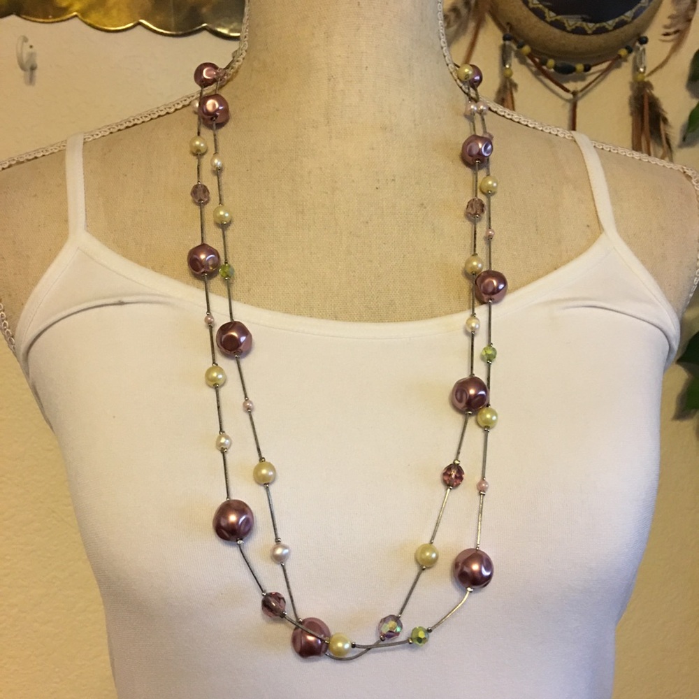 Glass bead accent silver snake chain necklace